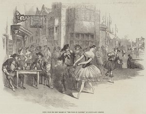 Scene fra den nye ballet af "The Wags of Wapping" på Drury-Lane Theatre (gravering) af English School