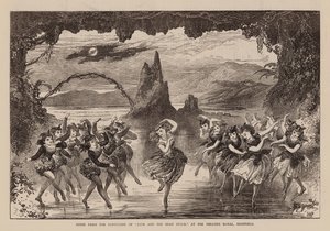 Scene fra pantomimen "Jack and The Bean Stalk" på Theatre Royal i Sheffield (kobberstik) af English School