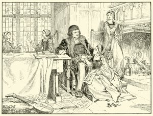 Scene i Mores Chelsea Home (blæk på papir) af English School