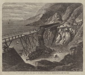 Scene for ulykken ved Bray Head, på Dublin, Wicklow og Wexford Railway (gravering) af English School