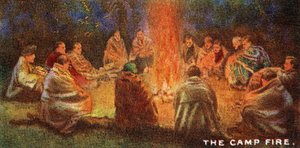 Pfadfinder um ein Lagerfeuer, 1929 von English School