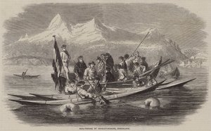 Sælfiskeri ved Kingigtorssuak, Grønland (gravering) af English School