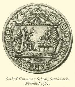 Seal of Grammar School, Southwark, founded 1562  af English School