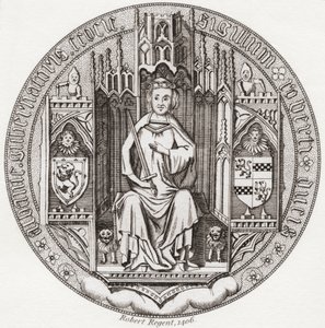 Segl af Robert Stewart, hertug af Albany, ca. 1340 1420. Medlem af det skotske kongehus, regent, guvernør i Skotland, Hertug af Albany, jarl af Fife og Menteith. Fra Iconographia Scotica eller Portraits of Illustrious Persons of Scotland, udgivet 1797. af English School
