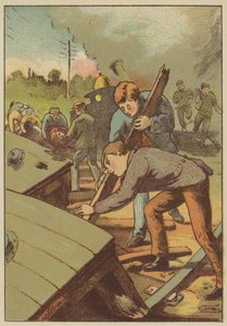 Søger efter sårede (farvet gravering) af English School