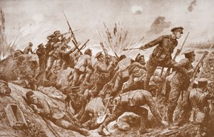 Sekondløjtnant G.H. Woolley i forsvaret af Hill 60 med sine mænd af English School