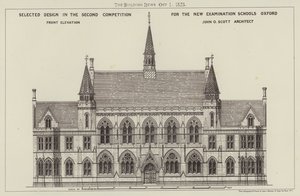 Udvalgt design i den anden konkurrence for de nye eksamensskoler Oxford, Front Elevation (gravering) af English School