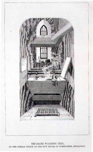 Separat vaskecelle i kvindefængslet i City House of Correction, Holloway, fra "The Criminal Prisons of London and Scenes of Prison Life" (Londons kriminalfængsler og fængselslivets scener) af English School