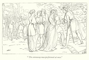 Shakespeares tolvte nat; Orsino modtager Viola fra hænderne på sin beskytter (gravering) af English School
