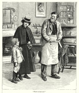 "Barbering eller klipning?" (gravering) af English School
