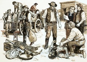 Sherif Henry Plummer var ansvarlig for engrosrøveri og vold (gouache på papir) af English School