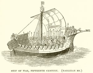 Krigsskib, femtende århundrede. (Harleian Ms.) af English School