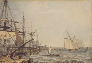 Skibsfart ud for Hull-flodens munding, begyndelsen af det 19. århundrede (blyant, pen, blæk og akvarel på papir) af English School