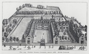 Sidney Sussex College, omkring 1688, efter Loggan (gravering) af English School