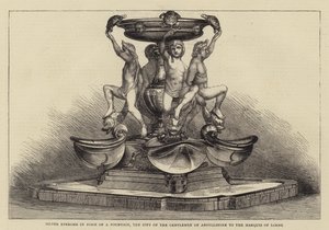 Sølv Epergne i form af en fontæne, herrernes gave fra Argyllshire til markisen af Lorne (gravering) af English School