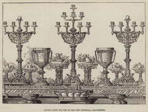 Sølvplade til brug i New Townhall, Manchester (gravering) af English School