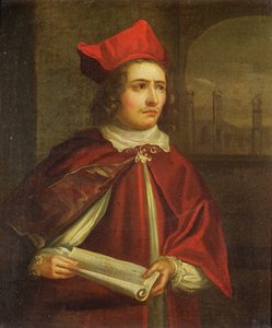 Sir Augustus Harris (1851-96) som kardinal Wolsey af English School