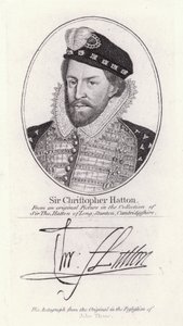 Sir Christopher Hatton, Lord Chancellor of England og favorit af dronning Elizabeth I (gravering) af English School