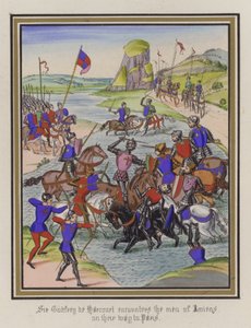 Sir Godfrey de Harcourt møder mændene i amiens på vej til Paris (farvet gravering) af English School