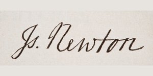 Sir Isaac Newtons signatur, fra 