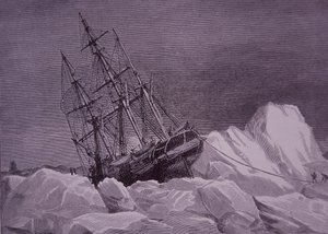 Sir John Franklin, ekspedition i 1845 for at finde Nordvestpassagen, skib Terror fast i is, slutningen af det 19. århundrede (gravering) af English School