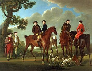 Sir Thomas Gascoigne og Sir Walter Vavasour med præsten, præsten og jagttjenerne af English School