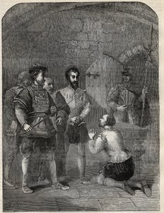 Sir Thomas Wyatt The Younger (1521-1554) på vej til henrettelse, hvor han højtideligt frikender prinsesse Elizabeth og Courtenay fra deltagelse i hans oprør - 1554 - indgravering fra "" History of England"" af Cassell Petter & Galpin af English School