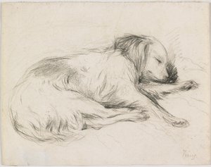 Sovende hund, ca. 1840 (grafit på papir) af English School