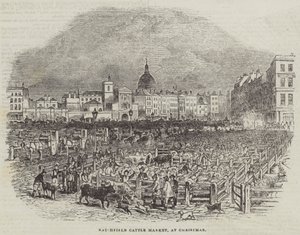 Smithfield Cattle Market, i julen (gravering) af English School