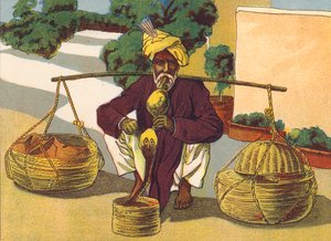 Slangetæmmer, Indien (farvelitografi) af English School
