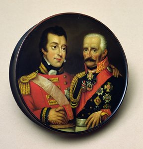 Snusdåse med portrætter af Arthur Wellesley (1769-1852) hertug af Wellington og Gebbard Leberecht (1742-1819) feltmarskal, prins von Blucher (malet træ)