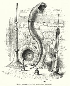 Nogle instrumenter til buddhistisk tilbedelse (gravering) af English School