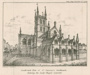 Sydøst udsigt over St Savios Church, Southwark, som viser Lady Chapel restaureret af English School