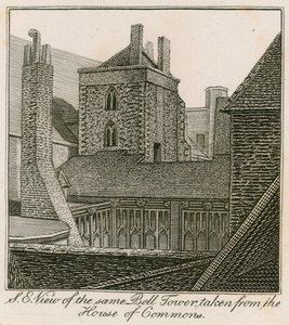 Sydøst udsigt over Klokketårnet, St Stephens Chapel, taget fra Underhuset af English School