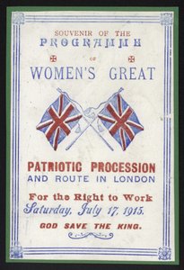 Souvenirprogram fra kvindeoptoget for retten til at arbejde, London, 17. juli 1915 af English School