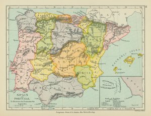 Spanien og Portugal (farvelitografi) af English School