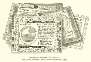 Eksemplarer af amerikanske papirdollars af English School
