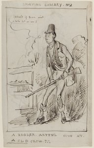 Sporting Gallery No.2, A Regler, Artful Cove at a Old Crow, ca. 1825 (pen og blæk på papir) af English School