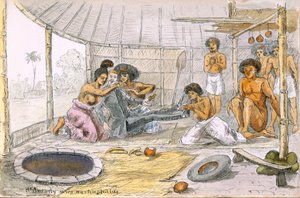 Sankt Antonius blev aldrig fristet som... fra Ye Pilgrimage of ye Revnd. Simpleheart, Adventures of a naiv missionary in the South Seas, ca. 1880 (pen & wc på papir) af English School