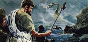 St Columba kom til Loch Ness og så en mand, der var blevet såret af et stort vandmonster