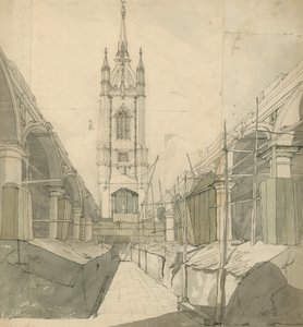 St Dunstan-in-the-East, London (wc på papir) af English School
