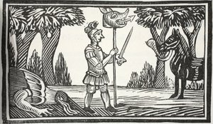 St George with the Dragons head, illustration fra Chap-books of the Eighteenth Century af John Ashton, pub. 1882 af English School