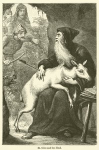 St Giles and the Hind (kobberstik) af English School