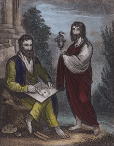 St Luke, St John (farvet gravering) af English School