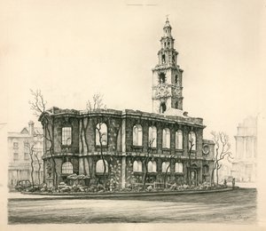 St Mary-Le-Strand, London, blyantskitse dateret 1942 af English School