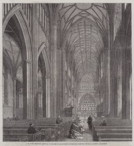 St Mary Redcliffe, Bristol, i gang med restaurering under ledelse af hr. G Godwin, arkitekt (gravering) af English School