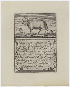 Stationer, John Comyn, trade card af English School