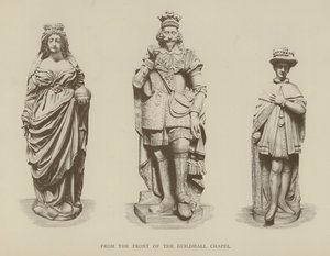 Statuer af dronning Elizabeth I, kong Charles I og kong Edward VI fra forsiden af Guildhall Chapel, City of London af English School