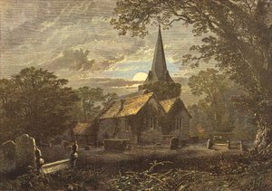Stoke Poges kirkegård, scene for Grays Elegy (kobberstik) af English School