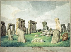 Stonehenge i sin nuværende tilstand, et anpedilunsk tempel, 1821 (wc på papir) af English School